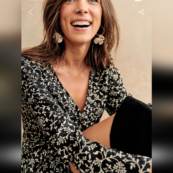 Sezane Victoriana Black and White Floral Long Sleeve Dress - Picture 3 of 5